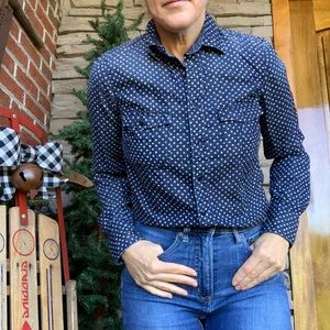 J Crew star button down denim-look top sz 0